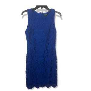 Lauren Ralph Lauren Royal Blue Floral Crotchet Sheath Dress Sleeveless NWT 10